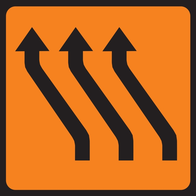 Move To Left (Three Lanes) Roadworks Sign